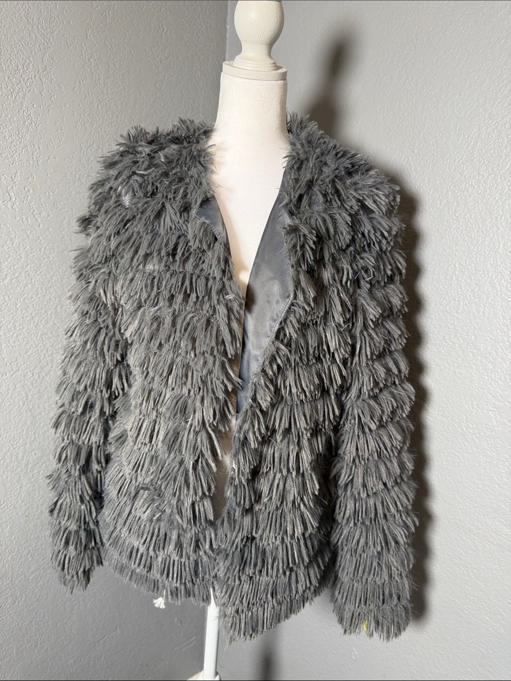 NWOT Women’s Gray Faux Fur Teddy Jacket - Plush Shag Coat